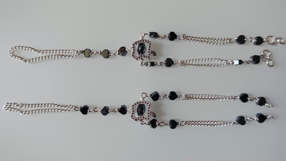 Elegant Silver Pocha (Black Square Beads) for Girl - A Precious Gift (5+ Months)