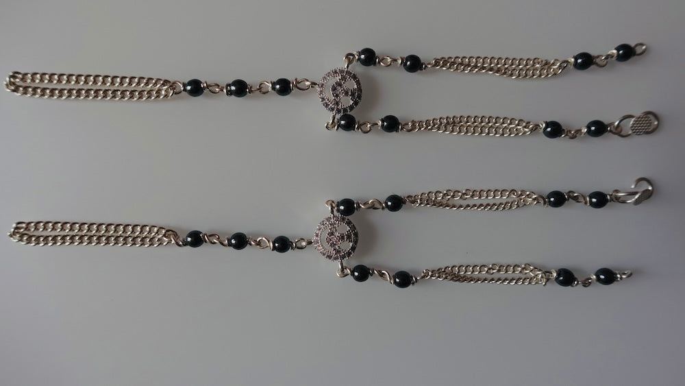 Elegant Silver Pocha (Black Square Beads) for Girl - A Precious Gift (5+ Months)