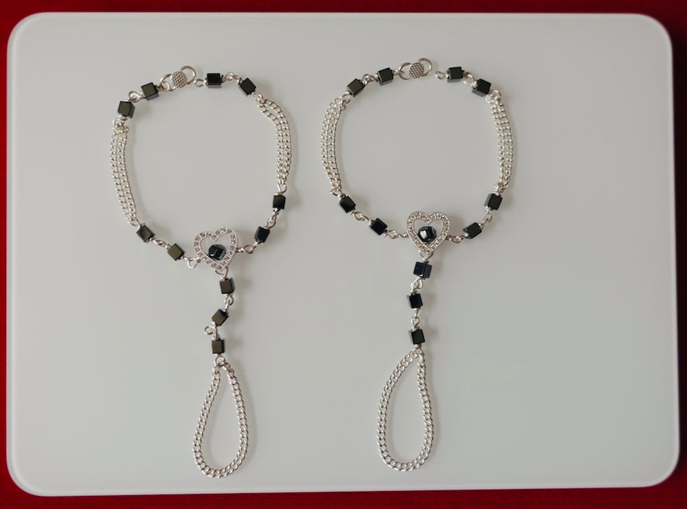 Elegant Silver Pocha (Black Square Beads) for Girl - A Precious Gift (5+ Months)