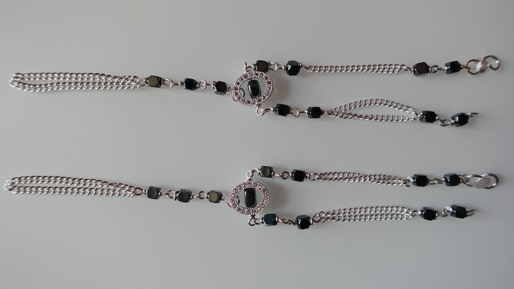 Elegant Silver Pocha (Black Square Beads) for Girl - A Precious Gift (5+ Months)