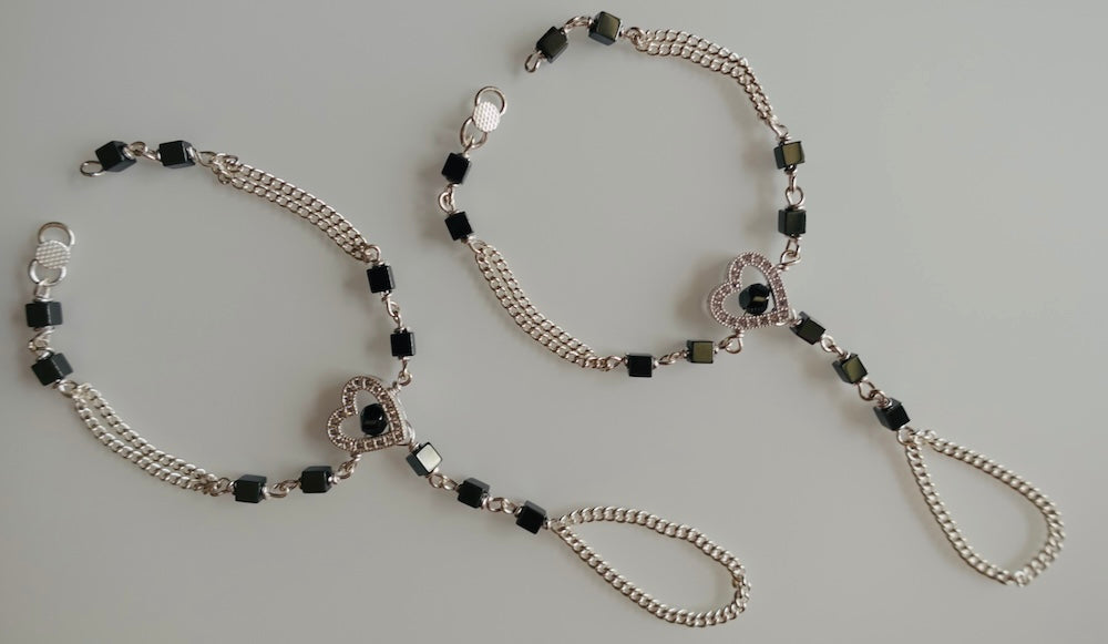 Elegant Silver Pocha (Black Square Beads) for Girl - A Precious Gift (5+ Months)