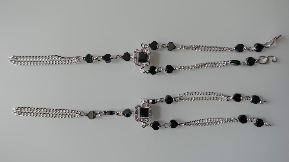 Elegant Silver Pocha (Black Square Beads) for Girl - A Precious Gift (5+ Months)